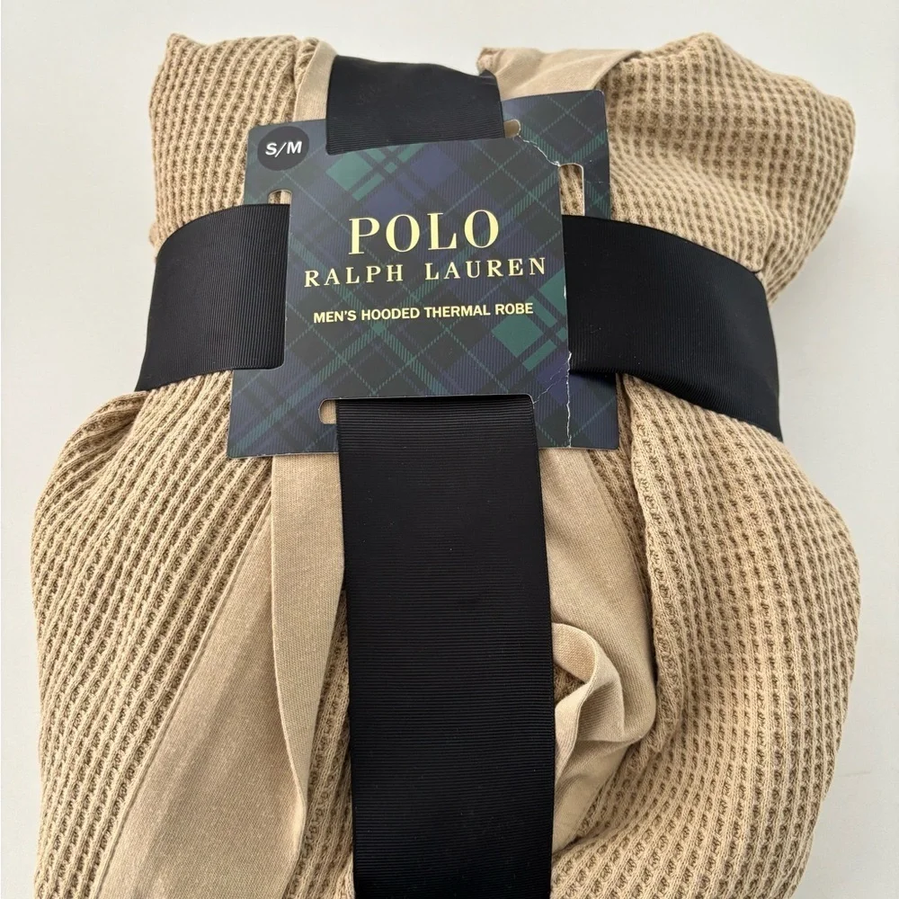 Polo Ralph Lauren Men’s Thermal Hooded Robe Size Small Medium New Tan